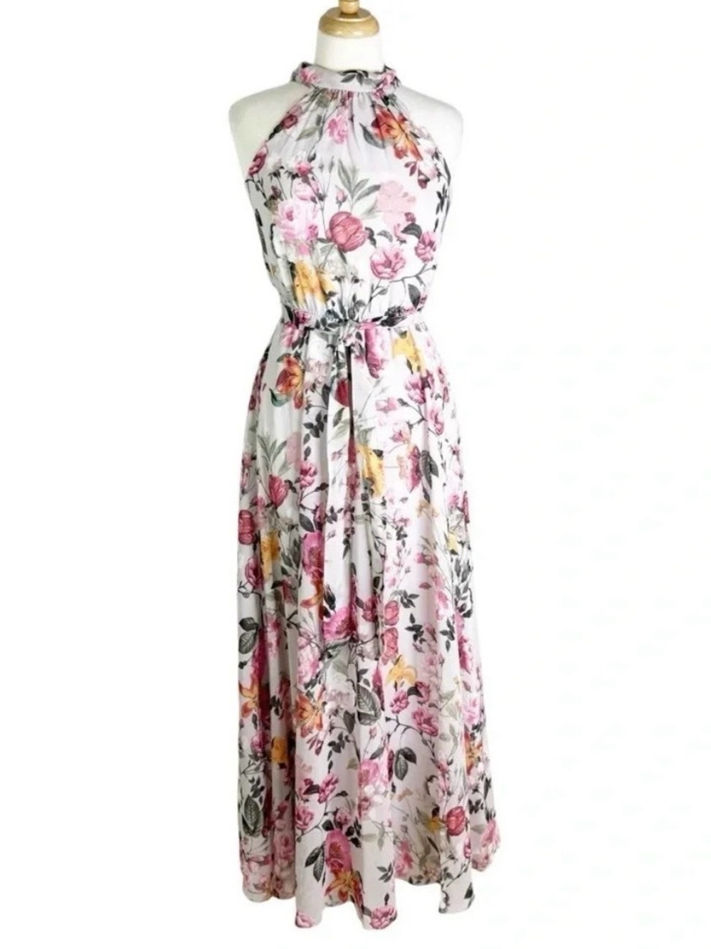 NWT Eliza J Floral Print Halter Neck Maxi Dress with Bow at Back Size 0